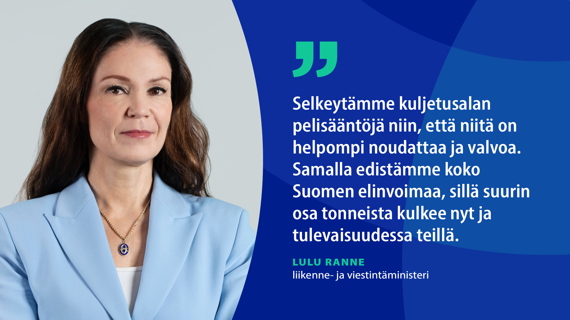 Liikenne- ja viestintäministeri Lulu Ranne. (Kuva: Katri Lehtola, Keksi/LVM)