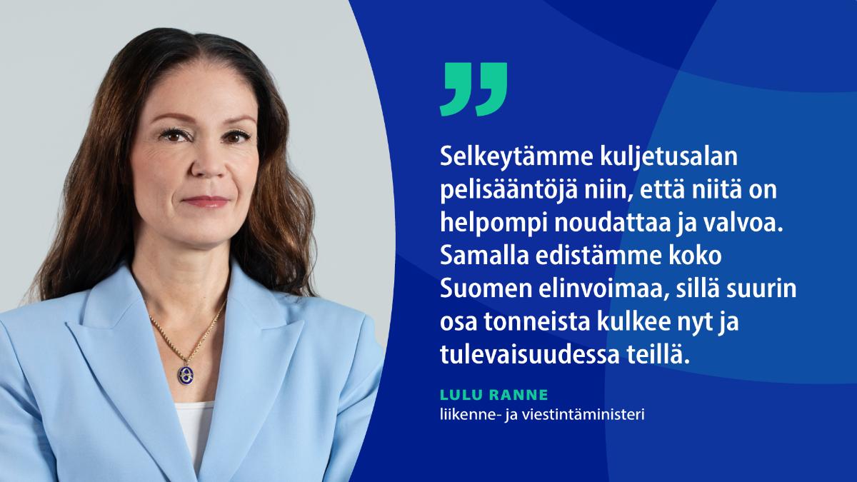 Liikenne- ja viestintäministeri Lulu Ranne.