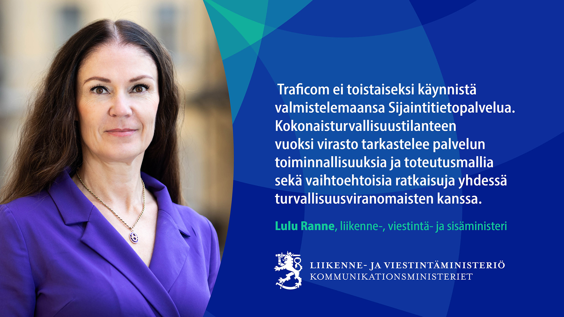 Liikenne-, viestintä ja sisäministeri Lulu Ranne. (Kuva: Fanni Uusitalo, VNK)