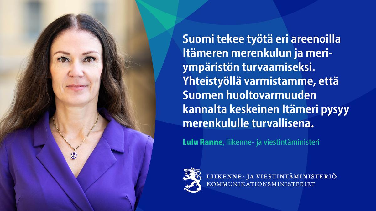 Liikenne- ja viestintäministeri Lulu Ranne.