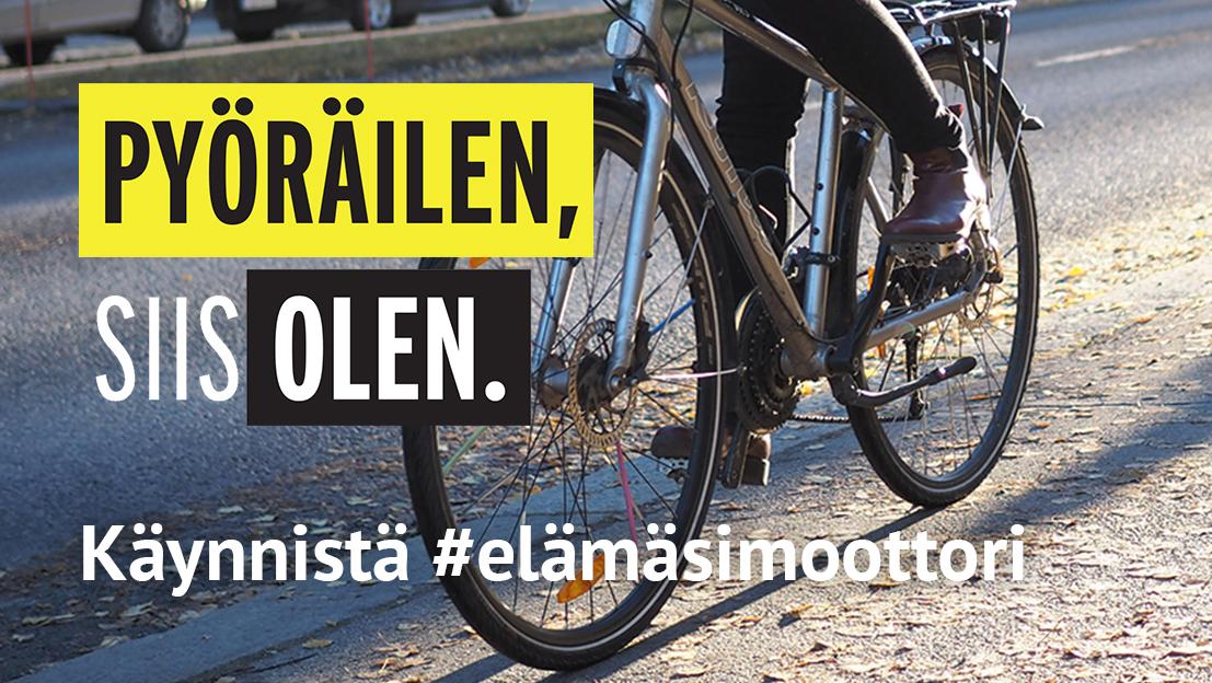 Photo: a bicycle with the campaign slogan in Finnish (Kitchen / LVM)