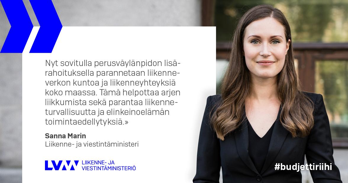 Liikenne- ja viestintäministeri Sanna Marin