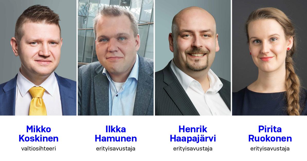 Ministeri Marinin valtiosihteeri ja erityisavustajat (Koskisen kuva: Jukka-Pekka Flander)