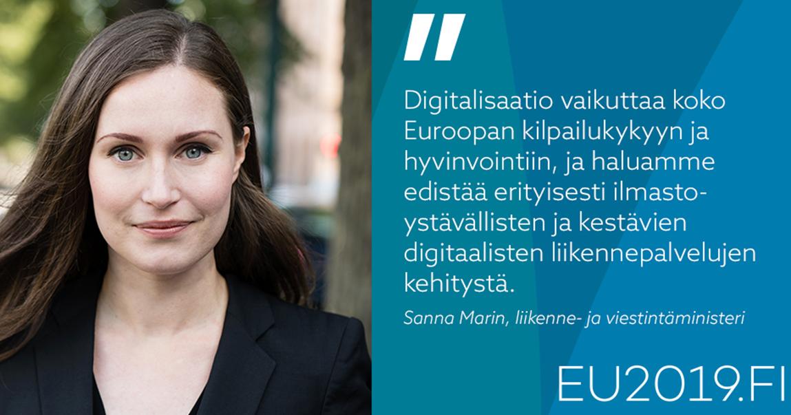 Minister Sanna Marin deltar i transport- och telekområdets möten