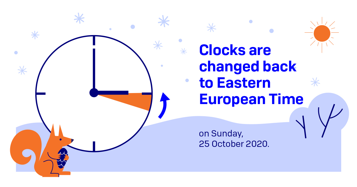 Clocks are changed back to Eastern European Time 25.10.2020 (Photo: Ministry of Transport and Communications)