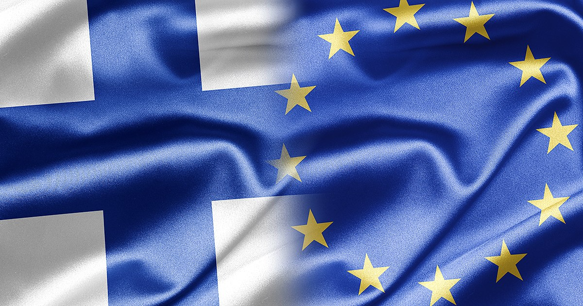 The Finnish flag and the EU flag