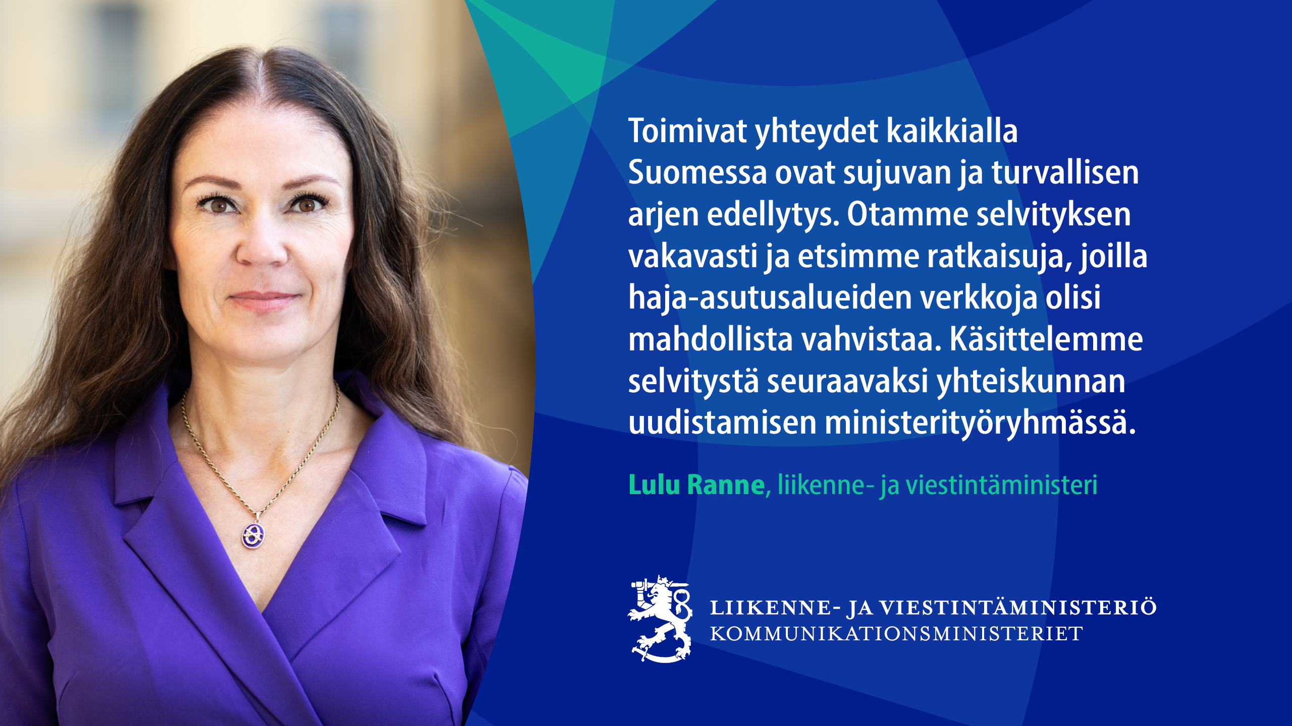 Kommunikationsminister Lulu Ranne. (Bild: Fanni Uusitalo, valtioneuvoston kanslia/LVM)