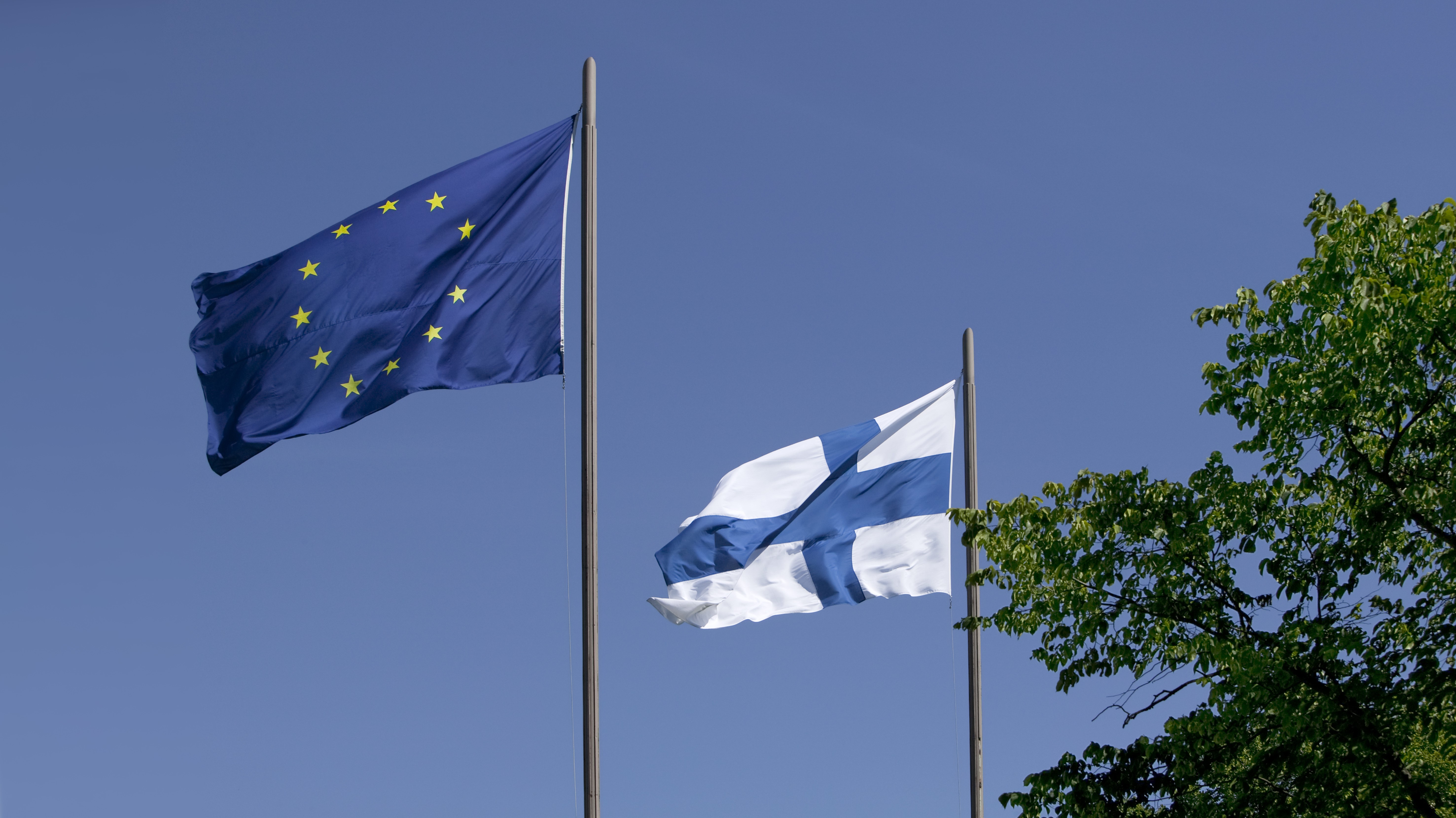 EU:s och Finlands flagga. (Bild: Shutterstock / LVM)