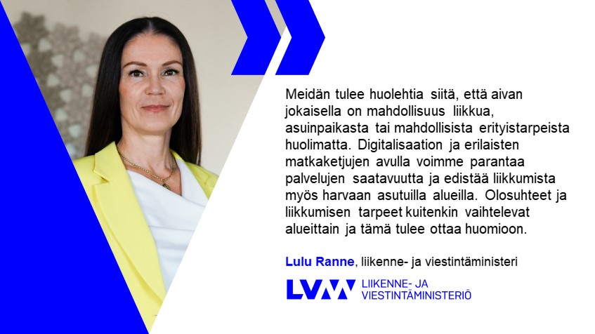 Liikenne- ja viestintäministeri Lulu Ranne kuvassa