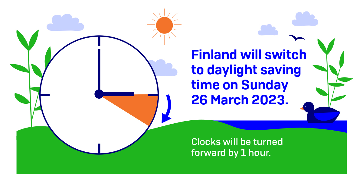 Finland will switch to daylight saving time on Sunday 26 March 2023. Clocks will be turned forward by 1 hour. (Image: LVM)