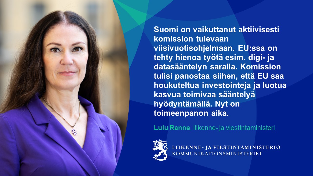 Liikenne- ja viestintäministeri Lulu Ranne (Kuva: Fanni Uusitalo, VNK)