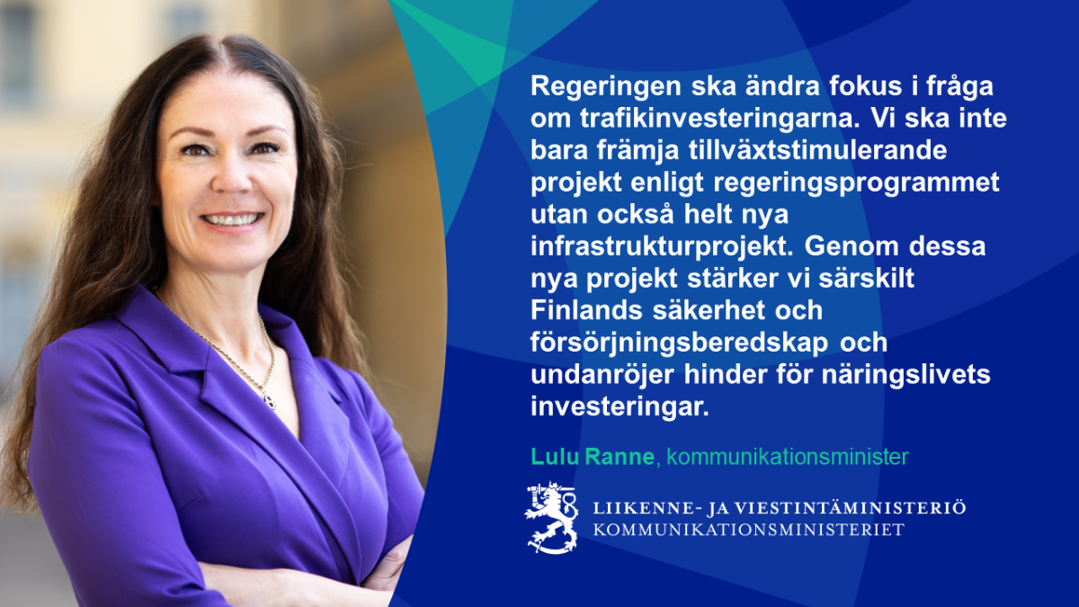 Liikenne- ja viestintäministeri Lulu Ranne katsoo kameraan