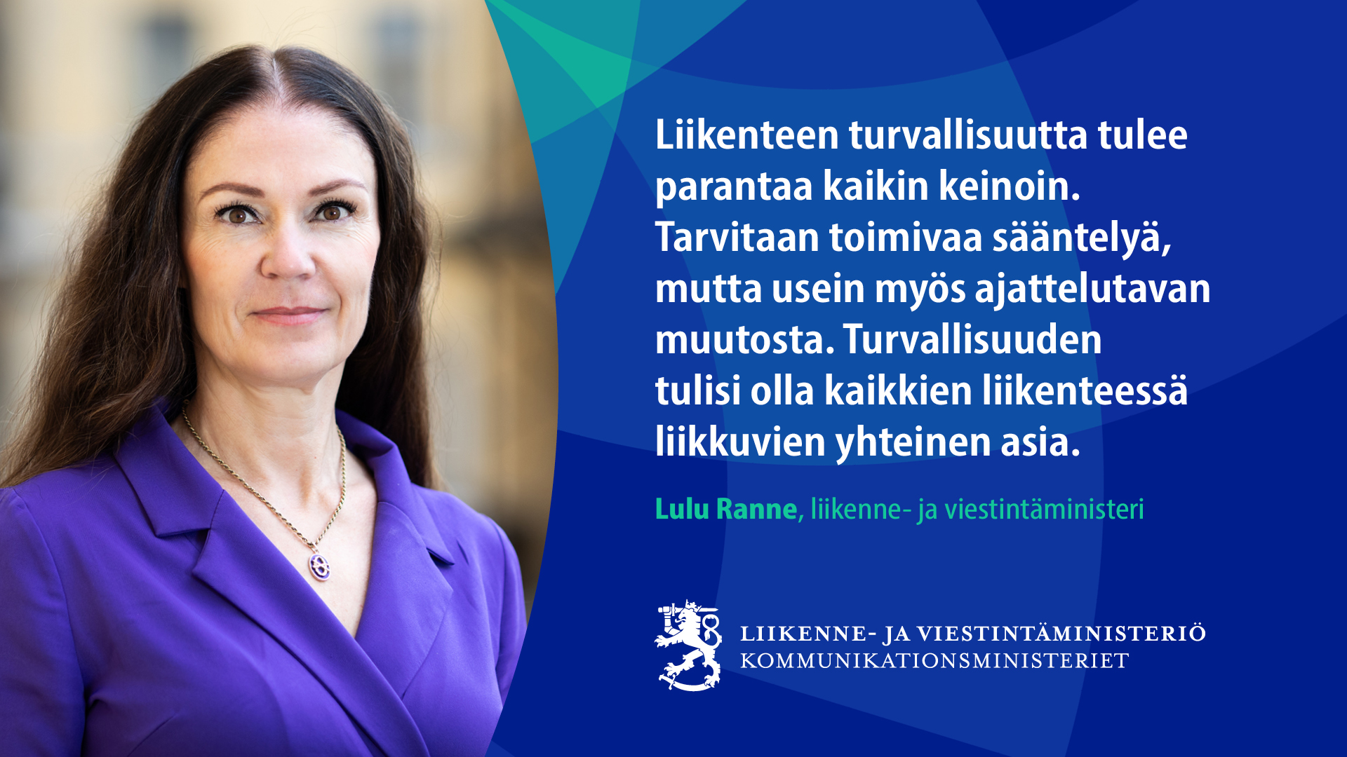 Liikenne- ja viestintäministeri Lulu Ranne (Kuva: Fanni Uusitalo, VNK)