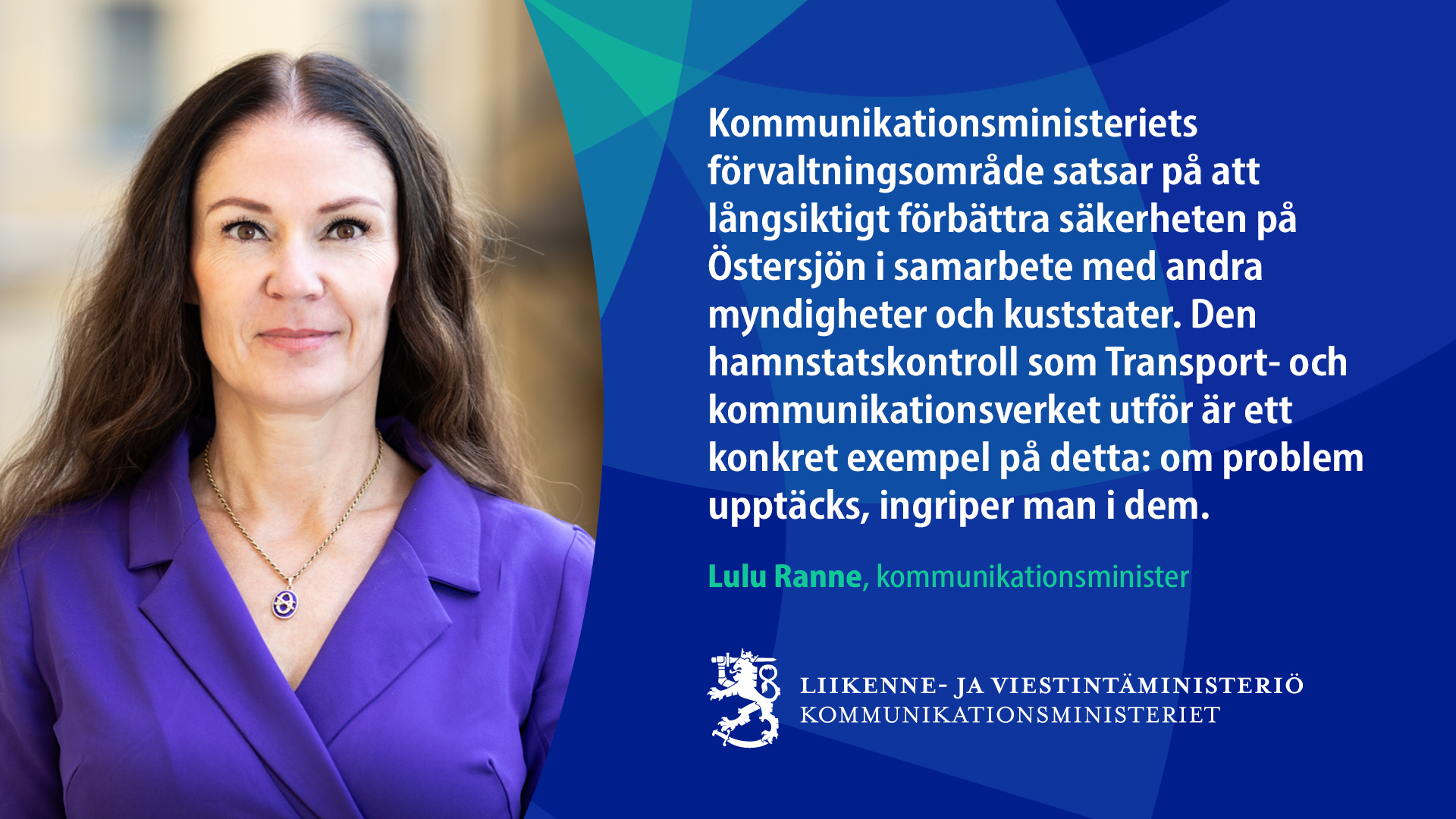 Liikenne- ja viestintäministeri Lulu Ranne (Kuva: Fanni Uusitalo, valtioneuvoston kanslia)