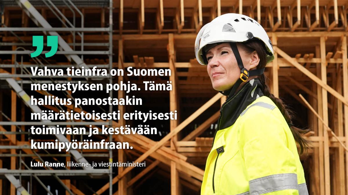 Liikenne- ja viestintäministeri Lulu Ranne siltatyömaalla