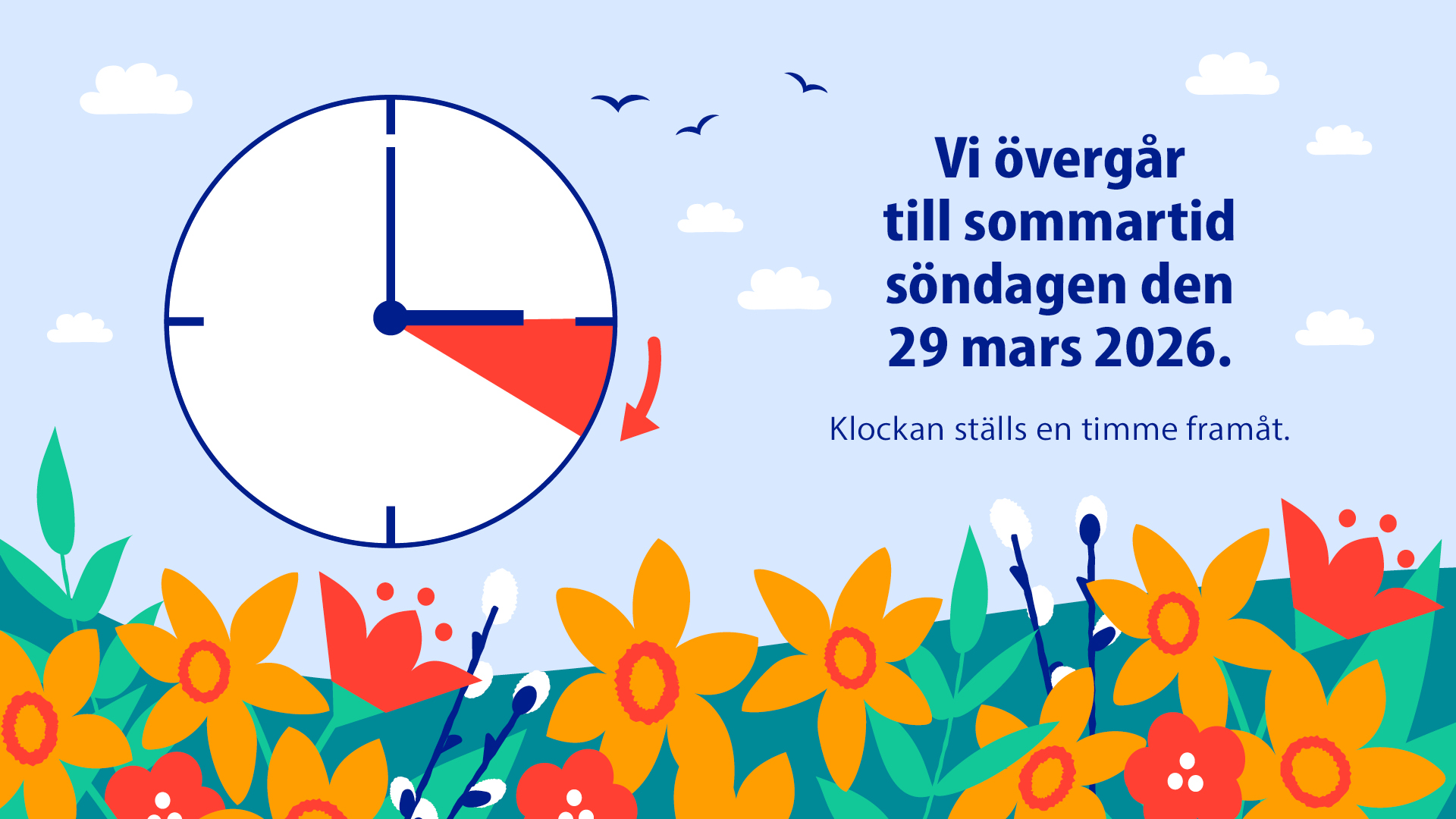 Vi övergår till sommartid 29.3.2026 (Bild: Kommunikationsministeriet)