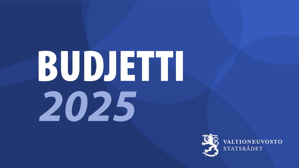 Kuvassa teksti budjetti 2025 ja valtioneuvoston logo